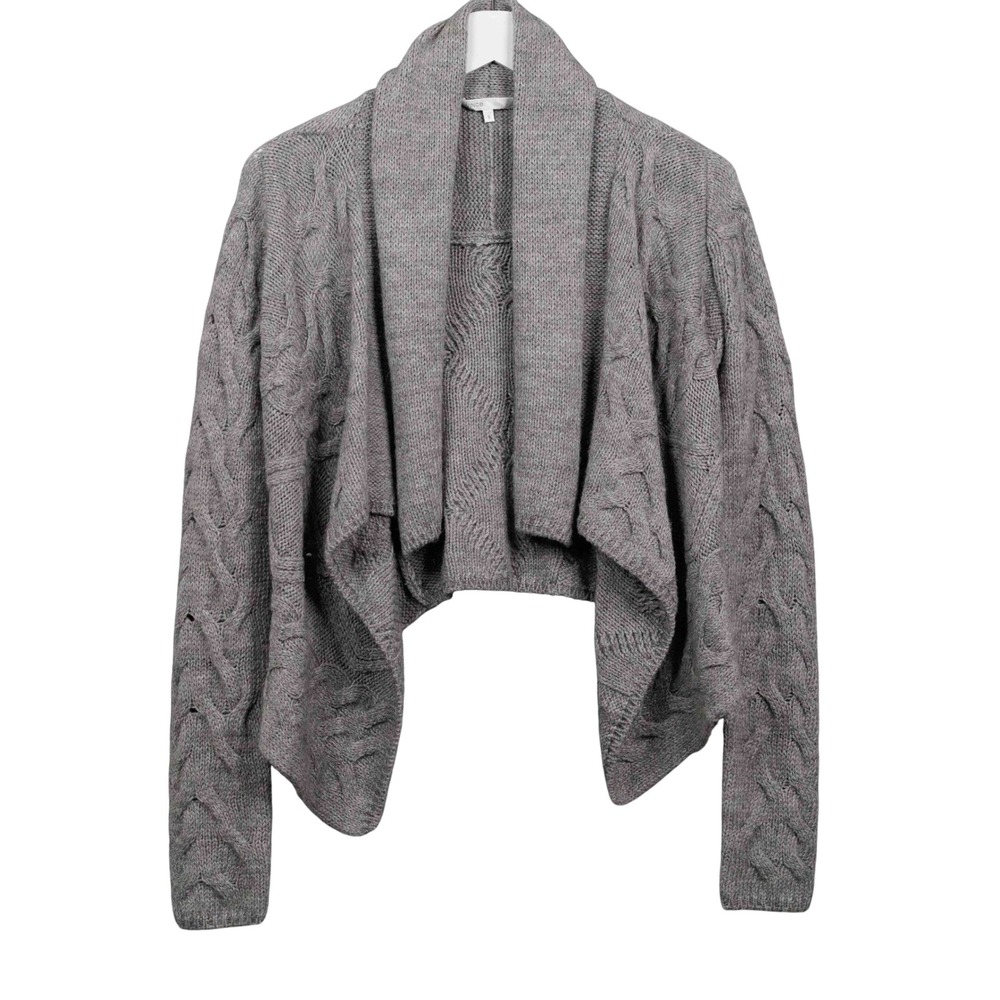 VINCE Cable Knit Alpaca Merino Wool Draped Open‎ Cardigan Grey Sz S